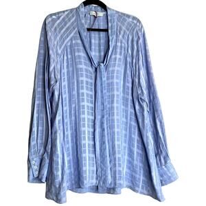 Pearl By Lela Rose Blouse Women Size XL Blue Top Lagenlook Luxury Designer